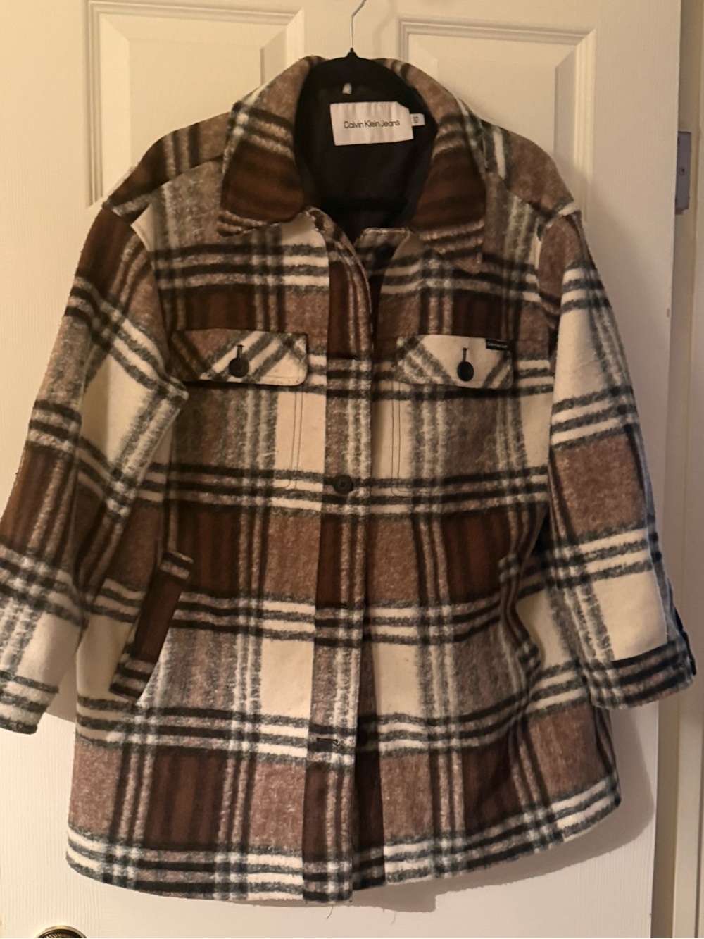 Calvin Klein Jeans Brown and Cream Plaid Utility Jacket